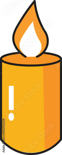 A brightly colored illustration depicts a single lit candle with a vibrant orange glow and simple design