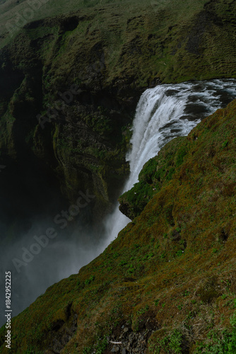 Skógafoss Waterfall in Iceland – Aerial View from Cliff