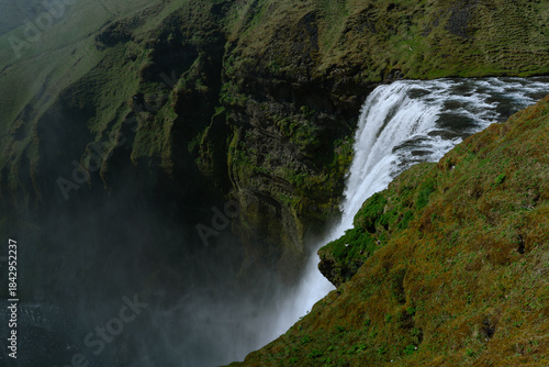 Skógafoss Waterfall in Iceland – Aerial View from Cliff