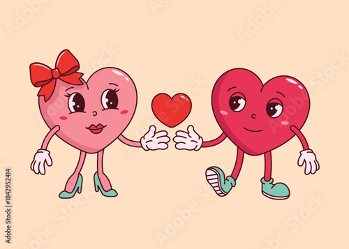 Valentine's Day Retro Cartoon Hearts Sharing a Little Love