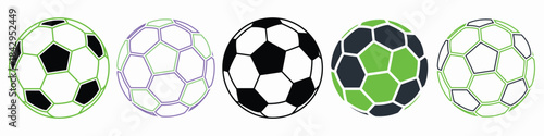 Soccer ball icon, football or soccer ball icon set in different styles, football outline set