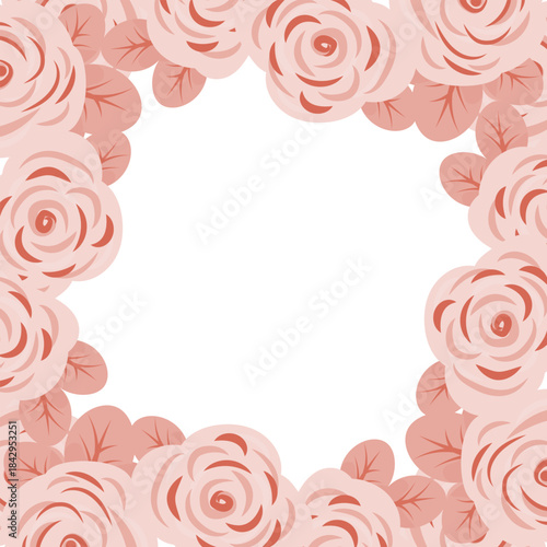 A frame of stylized flowers in a flat style in pink. Template with blank space.
