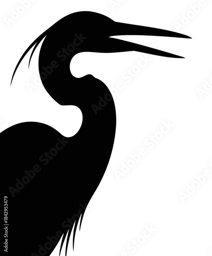 Elegant Black Silhouette of a Heron Bird Profile Isolated on White Background Artistic Vector Graphic for Nature and Wildlife Designs
