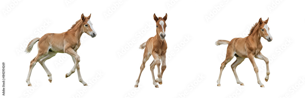 Fototapeta premium Horse Foal Equus ferus caballus isolated on white background stallion set animal running jumping galloping mane equine mammal biology photography cutout graphic element high-resolution sharp focus