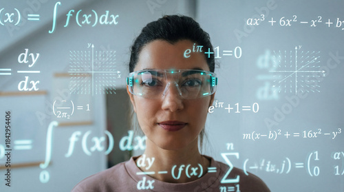 Female Mathematician Analyzing Advanced Equations