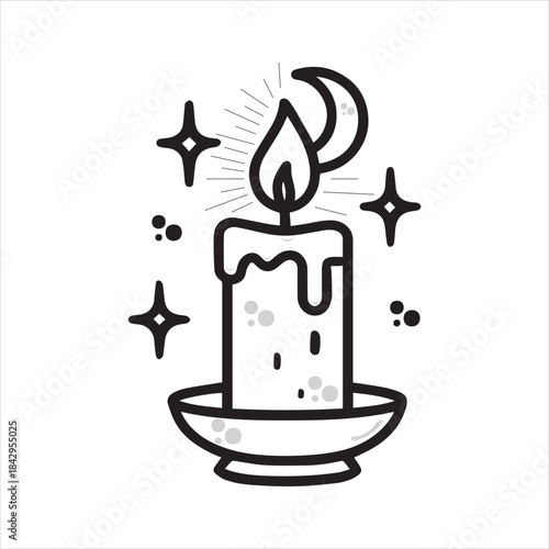 Mystic Candle Line Art Illustration