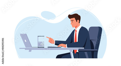 Modern professional interacting with hologram technology in office setting illustration