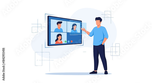 Modern remote communication illustration depicting virtual meetings and collaboration on digital