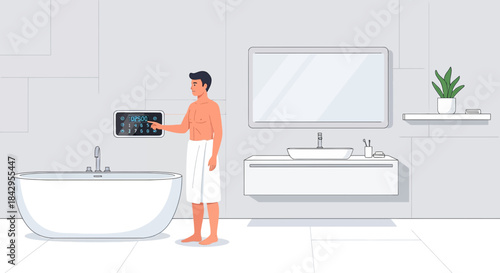 Modern smart bathroom design with digital control panel for personalized comfort and convenience