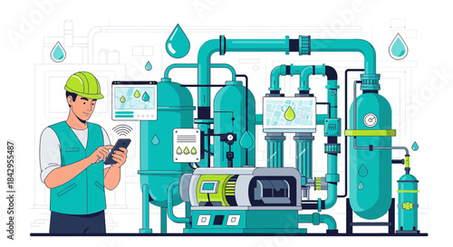 Modern water purification process monitoring with mobile technology and automated systems