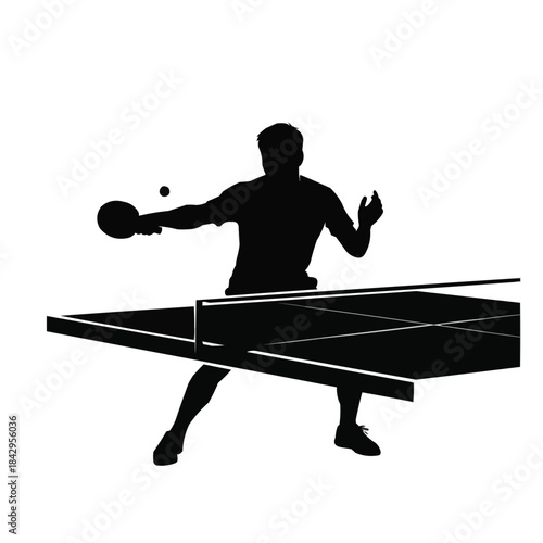 Silhouette of a man playing table tennis with a paddle