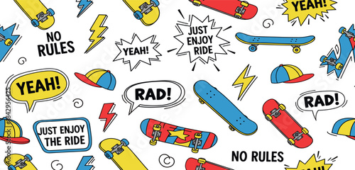 Retro Skateboarding Graphics with Fun and Energetic Phrases Perfect for Youthful Designs