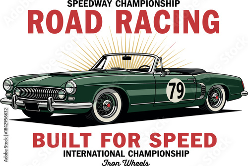 Classic Convertible Roadster Race Car Speed Championship Vintage Vehicle Illustration