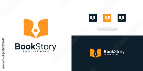 pen book learning line logo design template