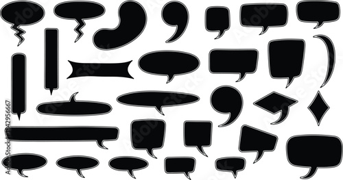 Collection of black speech bubbles and thought balloons silhouette