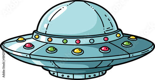 A classic cartoon illustration of a flying saucer, a quintessential symbol of alien spacecraft and extraterrestrial encounters