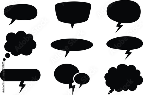 Collection of hand drawn speech bubbles in silhouette