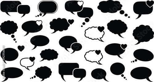 Collection of black speech bubbles and comic book elements silhouette