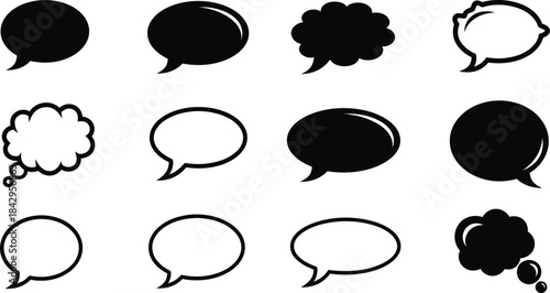 Collection of various speech bubbles in silhouette form