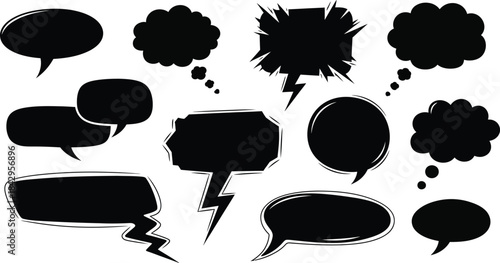 Collection of various speech bubbles in black silhouette