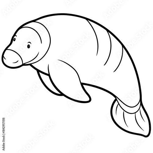 Dugong Line Art Vector – Minimal White Background Illustration