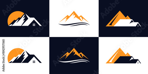 Set of mountain business logo design vector template