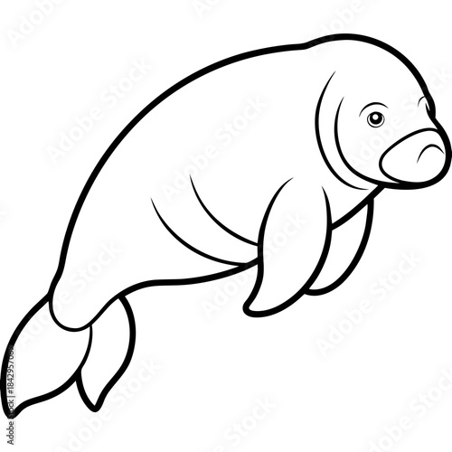 Dugong Line Art Vector – Minimal White Background Illustration