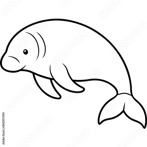 Dugong Line Art Vector – Minimal White Background Illustration