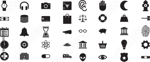 Universal Black Glyph Icons Collection for Web and App Design