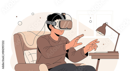 Immersive virtual reality experience at home for entertainment or digital world interaction