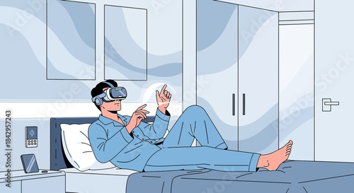 Immersive virtual reality experience in the comfort of the bedroom setting a peaceful retreat