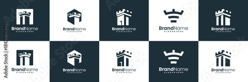 Set of castle logo, palace logo, fortress logo design inspiration