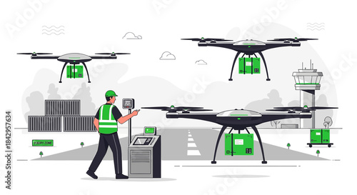 Innovative drone delivery system for modern logistics and supply chain operations depicting