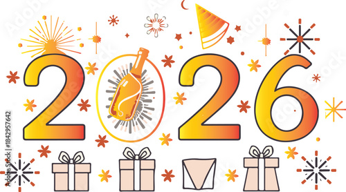 Cartoon Christmas school sale design set with colorful happy holiday decoration vector symbols