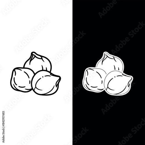 Black and white illustration of garlic cloves simple line art design minimalist food icon suitable for kitchen decor or recipe themes