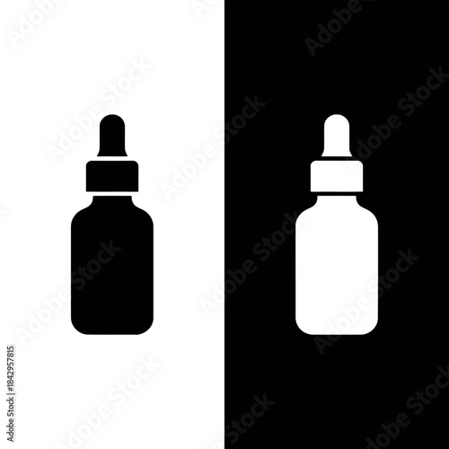 Minimalist black and white icon of a dropper bottle isolated on a clean background suitable for health and beauty themes