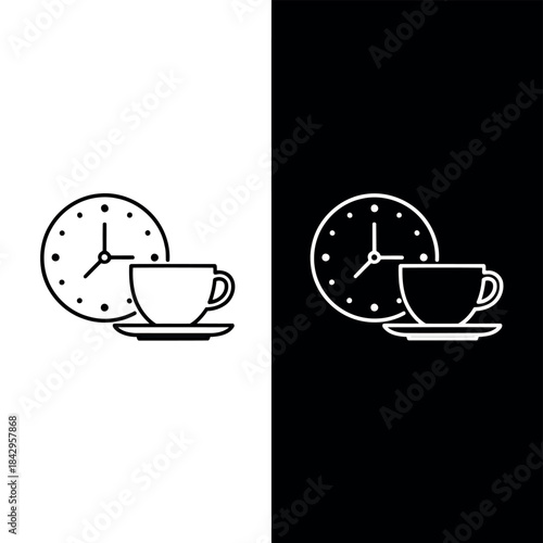 Minimalist icons featuring a clock and a teacup perfect for design and branding projects