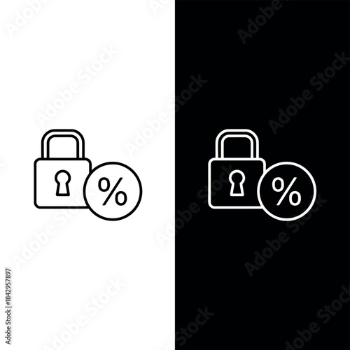 Minimalist icons representing security and finance featuring padlock and percentage symbols