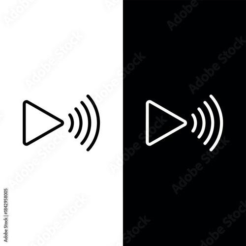 Minimalist Play Button Icons Set with Sound Waves Symbols for User Interface Design