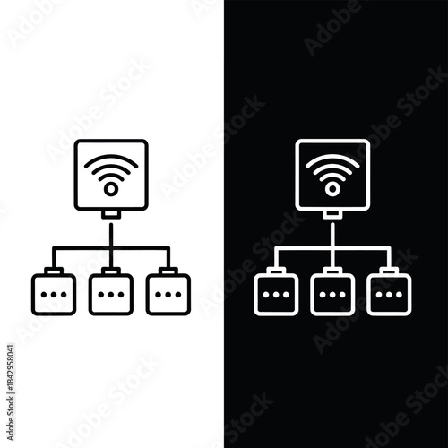 Network connection icons with wireless router and multiple devices connected illustrating internet connectivity and technology concept