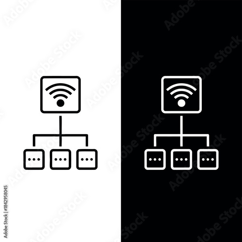 Network connectivity icon with multiple devices connected wirelessly illustrating internet or WiFi setup in a minimalist style