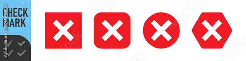 Red and black cross icons set : Set of many red cross set icons in various shapes: square, rounded, circle, and outlined rounded square. perfect for UI, errors, failures