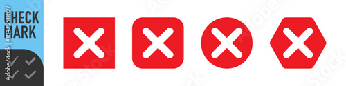 Red and black cross icons set : Set of many red cross set icons in various shapes: square, rounded, circle, and outlined rounded square. perfect for UI, errors, failures