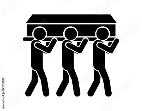Stickman pallbearers carrying coffin — funeral procession and mourning illustration.