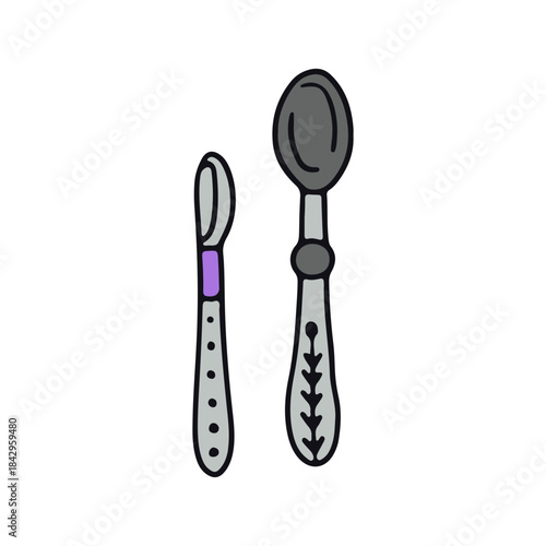 Hand drawn cute doodle teaspoon or tablespoon set vector illustration
