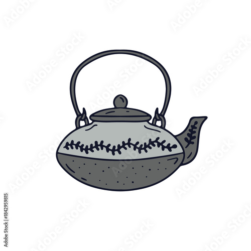Hand drawn doodle hygge gray metal Chinese tea pot icon vector illustration. Cozy home decor clipart