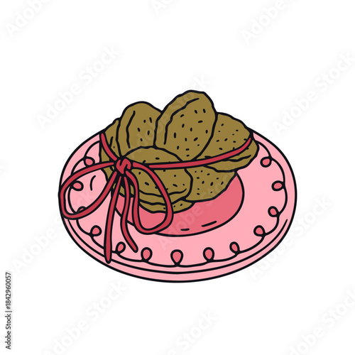 Hand drawn doodle cookies on a plate icon clipart vector illustration. Sketchy pastry line art