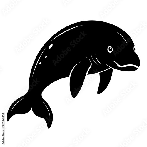 Dugong Silhouette Vector on White Background – Simple Marine Animal Design