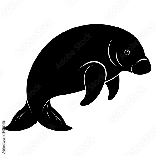 Dugong Silhouette Vector on White Background – Simple Marine Animal Design
