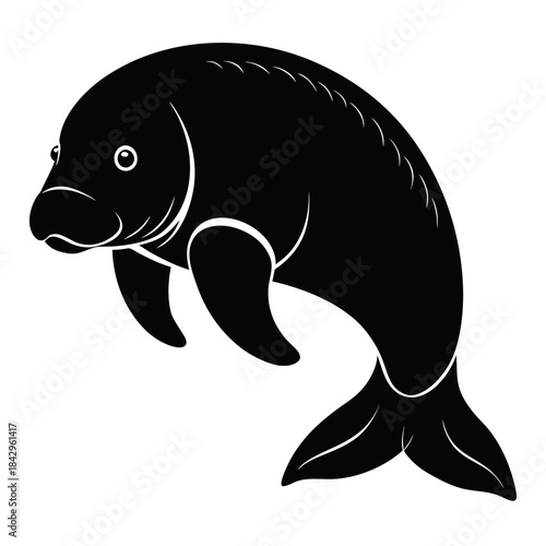 Dugong Silhouette Vector on White Background – Simple Marine Animal Design